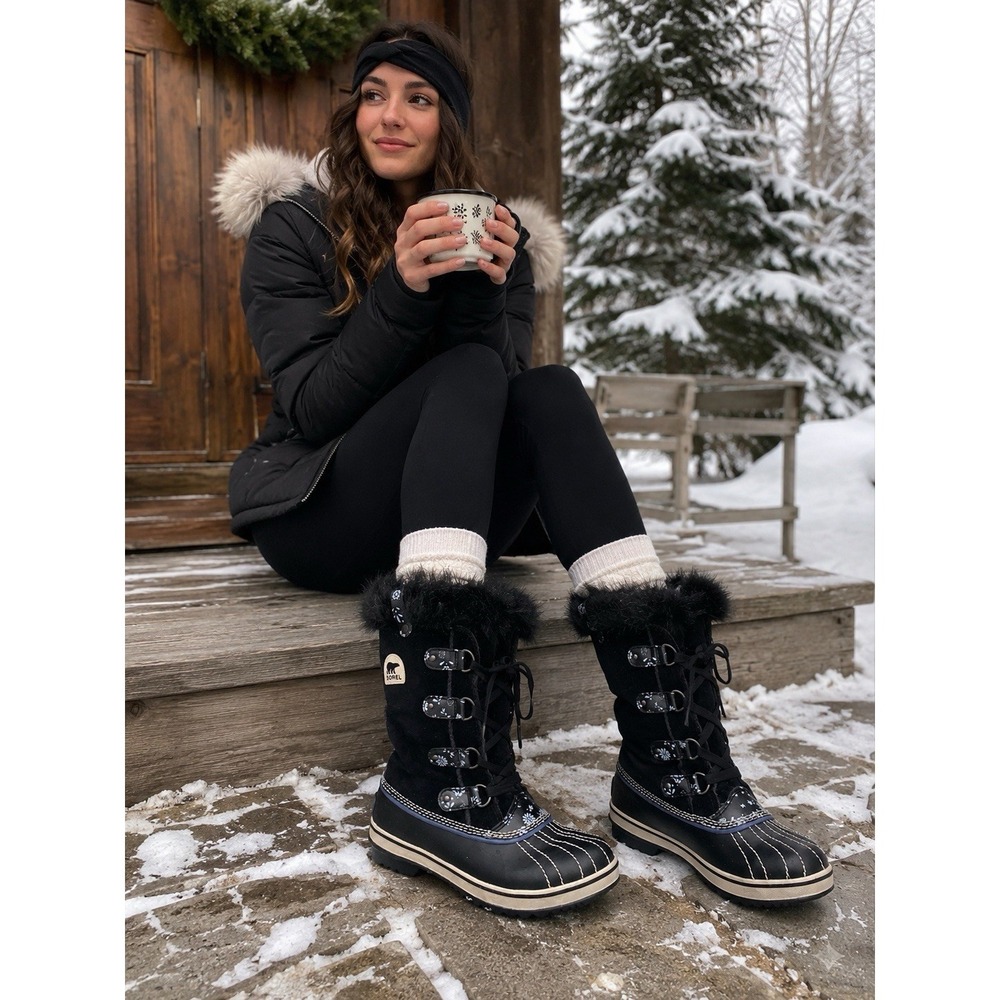 SOREL Joan Of Arctic Floral Faux Fur Y2K Winter Duck Boots Size 4